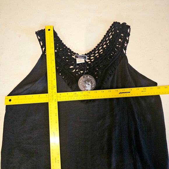 NEW Vivid Black Sleeveless Boho Fringe Tunic Cover Up Dress Top Size 1X 3376 - Picture 9 of 10